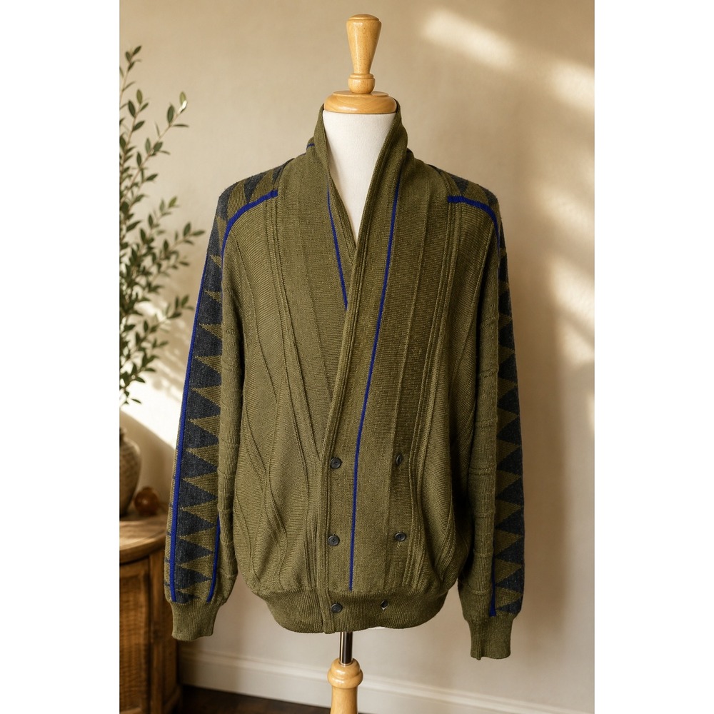 Vintage Carlo Colucci West Germany Olive Wool Blend Batwing Cardigan Sweater 54